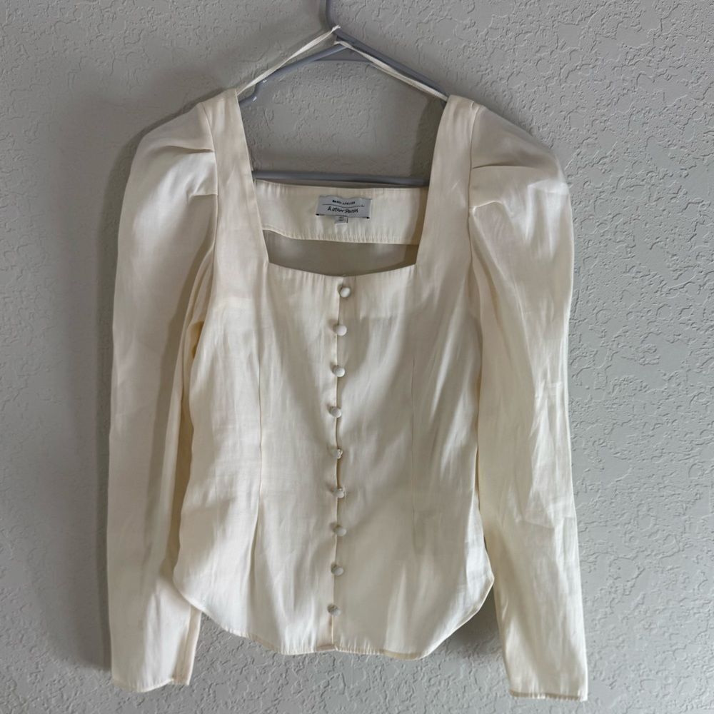 & Other Stories Cream Square Neck Button-Up Blouse Size 0 - Picture 2 of 11